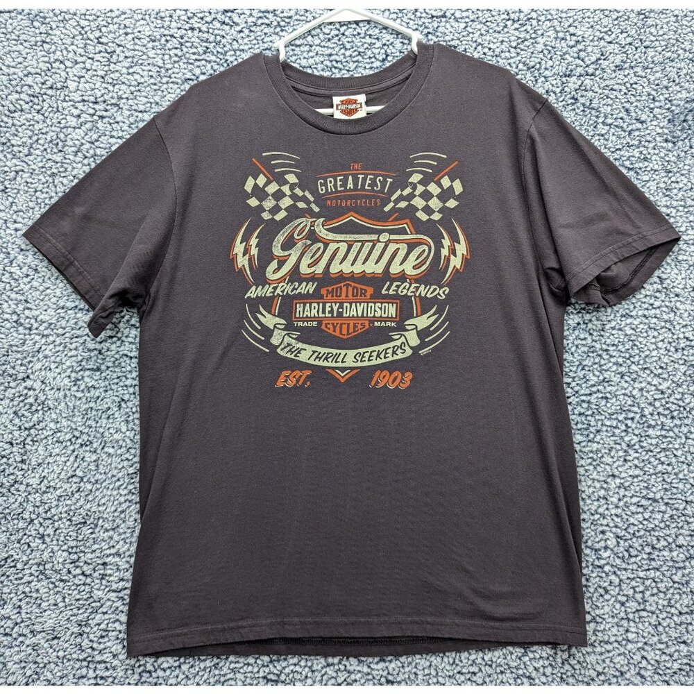 Harley Davidson Retro Shirt Mens L Double Sided Geneva NY Biker Motorcycle Gray